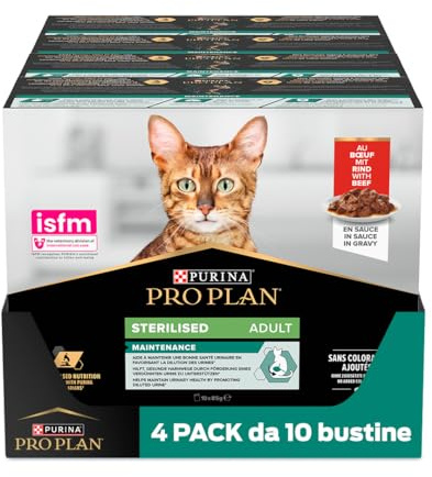 Purina Pro Plan Sterilised Mantainance Cibo Umido per Gatti Sterilizzati Pezzettini in Salsa Pollo, 40 Bustine da 85g