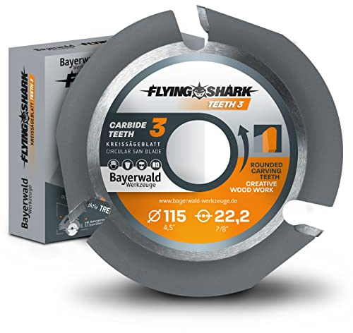 Bayerwald Flying Shark - Lama per sega per legno, diametro 115 mm (3 denti) – intaglio e corteccia – per tagli rapidi