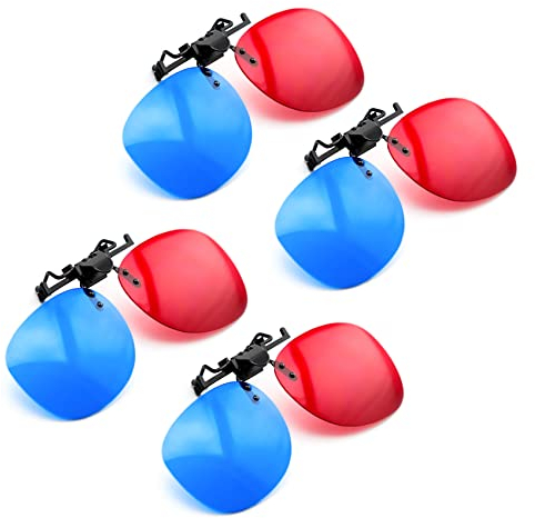 PRECORN 4er Set 3D Brillen Clip-On 3D Brille in rot/blau 3D-Anaglyphenbrille für Brillenträger - Perfekt für 3D Filme, 3D PC-Spiele, 3D Bilder, 3D Video (YouTube), 3D Projektionen und vieles mehr