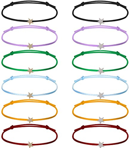 REQAG 12 Piezas Pulseras Mujer Niña Vistoso Ajustables Pulseras Estrella Pareja Pulseras Amistad Pulseras Regalo para Novia Mejor Amiga,pulseras de la amistad con estrella de cuerda para mujer y niña
