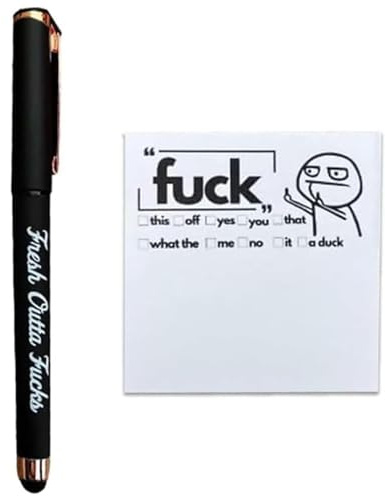 Bafiwu Fresh Outta Fucks Pad and Pen, Funny Pens Funny Sticky Notes Office Supplies,Desk Accessories for Friends Funny Christmas Gifts for Men Women (Black)