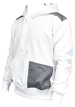 Sweat de Travail à Capuche - Vetement de Travail - Pull de Travail Homme - Vetement de Peintre - Pull à Capuche avec Poche Scratch (FR/ES, Alpha/Lettres, M, Taille Normale, Taille Normale, Blanc)