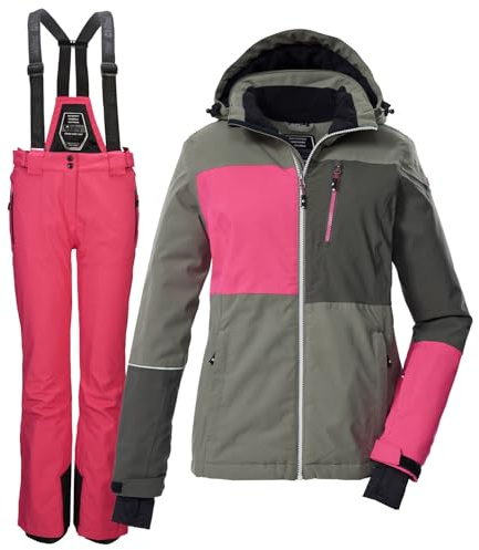Killtec Damen Skianzug Größe 36 - aus Skijacke grau pink und Skihose pink - mit 10000mm Wassersäule - wasserdicht, atmungsaktiv