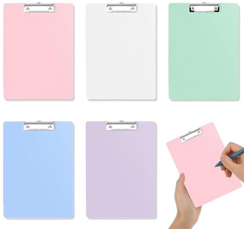PYEUIFT 5 Piezas Portapapeles de PláStico A6, Carpeta RíGida, Portapapeles de PláStico Con Clip, Para Trabajadores de Oficina, Estudiantes, Profesores (18,5 Cm X 12 Cm) - 5 Colores
