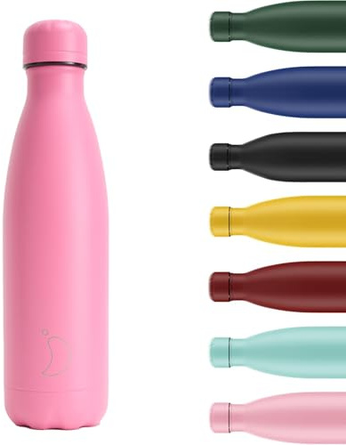 Chilly's Original Water Bottle - Vacuum Insulated Stainless Steel Water Bottle, Reusable Thermal Flask For Hot & Cold Drinks - Leak Proof, No Sweat - All Pink, 500ml