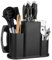 4 en 1 Bloques de Cuchillos Universal, Taco de Cuchillos Cuadrados, Soporte de Almacenamiento para Cuchillos, Porta Cuchillos y Utensilios de Cocina, Bloque de Organizador de Cuchillos (Negro)