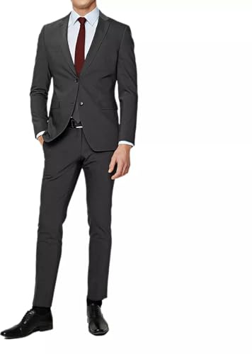 Alfio Collection Abito da Uomo con Giacca e Pantalone Elegante Classico Tinta Unita Blu Nero 46 48 50 52 54 56 58 60 (IT, Numero, 50, Regular, Regular, Grigio)