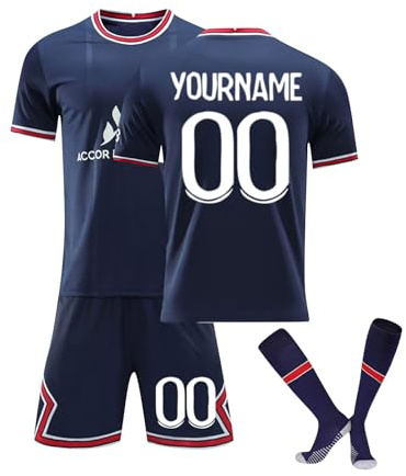Generico Maglia Calcio Bambino 2024/2025 Maglietta Personalizzata Calcio Nome e Numero Uomo da Personalizzare Tuta Allenamento T-Shirt, Pantaloncini e Calzini Set Regali Ragazzi da Calcio per Tifosi
