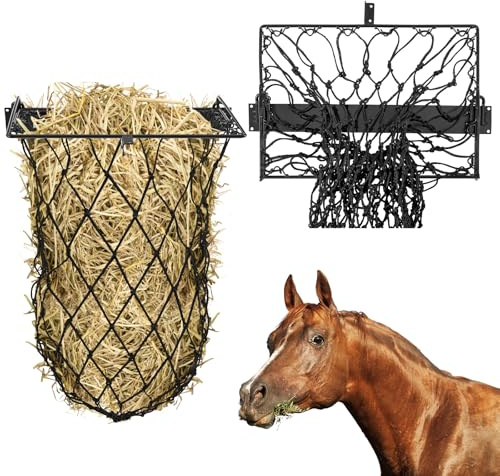 Yaocom 1 Set Wall Mount Hay Feeder with Net Collapsible Hay Rack with Net Slow Feeder for Horses Goats (Black)