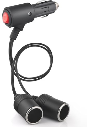 1 a 2 Cable de Extensión para Mechero de Coche, Doble Encendedor de Cigarillo con Interruptor, 18AWG/15A Mechero de Coche con Fusible, 12V/24V Enchufe Adaptador de Conector para Coche, Barco (30cm)