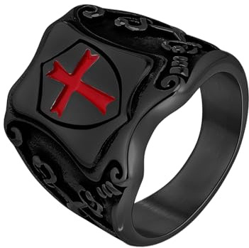 JewelryWe Bague Chevalière Homme Croix Templiers: Bague Croix Catholique des Croisés en Acier Inoxydable avec Motifs Vikings et 18K Plaqué Or – Accessoire Vintage Cadeau Anniversaire Fête des Pères