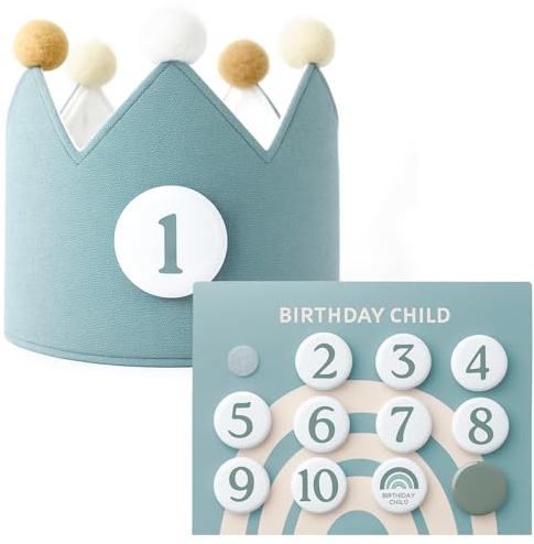 kaiyaya Corona di Compleanno per Bambini,Corona in Tessuto,Numeri Intercambiabili da 0 a 9,Stoffa Cappellini Compleanno,Cappello da Festa di Compleanno per Ragazzi Ragazze