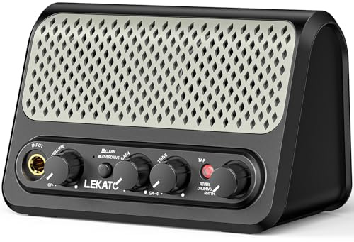 LEKATO Mini-Gitarrenverstärker mit integrierter Drum-Machine – 10 W tragbarer E-Gitarrenverstärker, Clean/Overdrive, 30 Rhythmen, Bluetooth, Kopfhörerausgang, 7 Stunden Akkulaufzeit, Typ-C-Aufladung