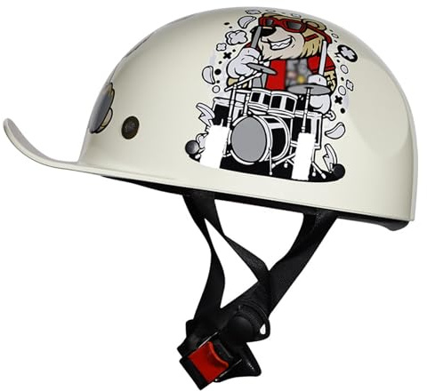 Cascos para Niños Casco De Motocicleta Vintage Casco De Media Carcasa con Gorra De Béisbol Vintage para Niños Y Niñas Casco De Ciclomotor Scooter Diseño De Dibujos Animados Lindo 3,L(53-54CM)