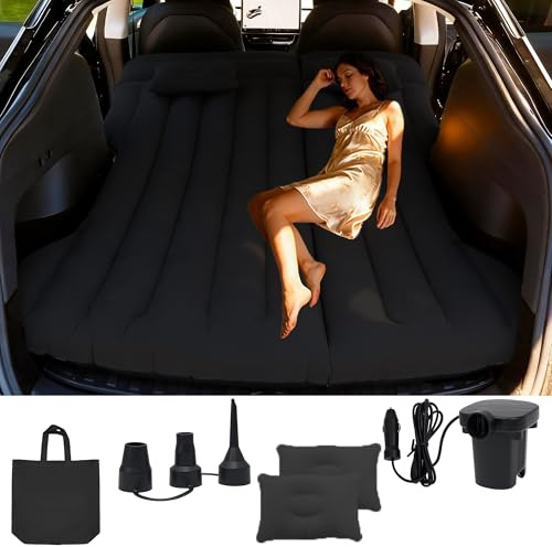 Canareen Matelas Gonflable de Voiture, Matelas Voiture pour Tesla Model Y SUV, avec Oreiller et Pompe, Camping Lit Gonflable pour Picnic Voyage Camping Noir