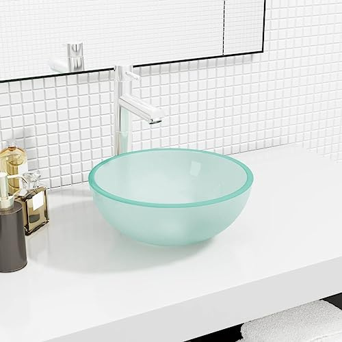 Ziaphsol Lavabo en verre trempé mat, 30 x 12 cm, vasque à poser pour salle de bain, WC d'invités, lavabo, design moderne, avec trou de vidange de 4,5 cm