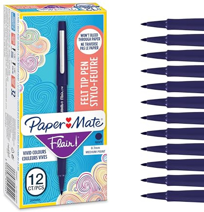 Paper Mate Flair-tuschpennor | Mediumspets (0,7 mm) | Marinblå | 12 st.