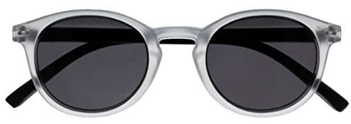 OPULIZE Zen Gafas de Lectura Solares Montura Redonda Cristal Transparente Negro Mate Pequeño y Ligero Bisagras con Muelle Resistente a los Arañazos Lentes Oscuros UV400 S24-C +0.00