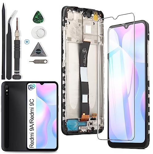 RongZy für Xiaomi Redmi 9A/Redmi 9C LCD-Bildschirm Ersatz Touch Display Digitizer Montage Bildschirm ersetzt durch Reparaturwerkzeugsatz für Xiaomi Redmi 10A (mit Rahmen)