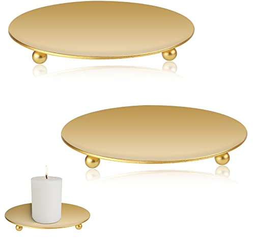 2Pcs Candle Holder, Candle Plates, Sturdy Candle Tray, Candle Holders for Pillar Candles, Pillar Candle Holder, Gold Candle Holders for Christmas Halloween Wedding Party Pray Spa - 11cm