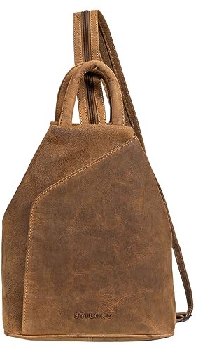 STILORD 'Minou' Leder Sling Bag Damen 2-in-1 Rucksack Handtasche Umhängetasche Vintage Henkeltasche Ledertasche Echtleder, Farbe:bergamo - braun
