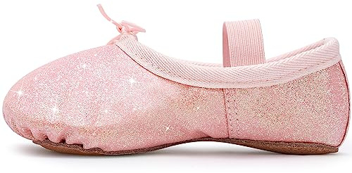 Ballet Shoes for Girls Glitter Ballet Dance Shoes Leather Dance Slippers Full Sole Ballet Dance Flats for Childrens Kids Toddler for Dance Performance Gymnastics Pink 8 Little Kid