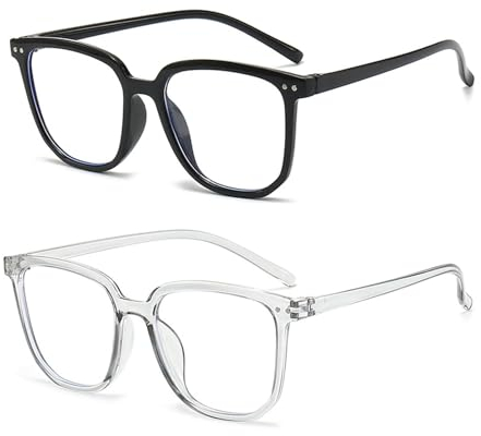Blue Light Blocking Glasses 2 Pack Rectangular Protective Eyewear for Women Men Elegance & Comfortable Reading Glasses Spring Hinges Unisex Anti Eyestrain Blue Light Filter for Phone/Compture/TV (A)