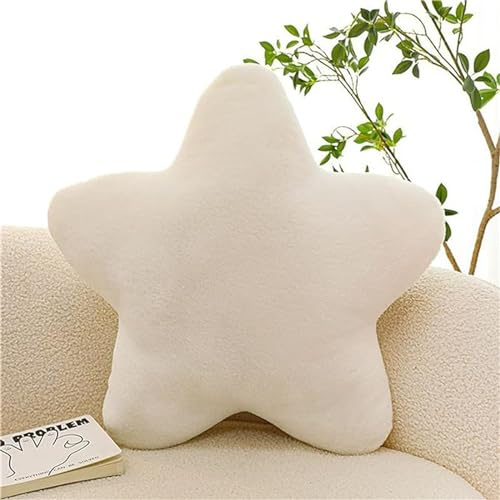 Herfair Kuschelkissen Kinder Sternkissen, Weiche Flauschige Sternform Zierkissen Sofakissen, Plüsch Kissen Dekokissen für Kinderzimmer Schlafzimmer Deko (Weiß,60 cm)