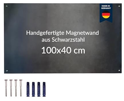 ZUSCHNITTPROFI.DE® Design Magnetwand aus Schwarzstahl (100 x 40 cm) - handgefertigte Magnettafel mit charakteristischem Farbeffekt – Pinnwand inkl. 4 Bohrungen & Befestigungsmaterial