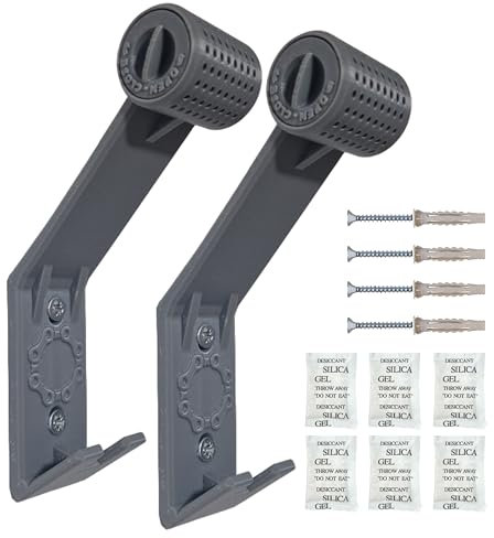 Support mural déshumidificateur, résistant, discret, réservoir pour gel de silice pour absorber l'humidité de l'intérieur du casque, crochets pour clés, matériel d'installation inclus (gris, 2)