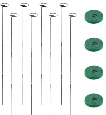 Homvvi Lot de 8 piquets de support pour plantes, 89,9 cm, réglables à tige unique, anneau de support robuste pour fleurs, amaryllis, tomates, pivoine, rose (30 cm, 60 cm, 90 cm)