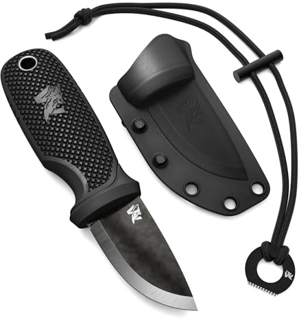 ODENWOLF W-MINI 2 Couteau de cou en D2 – Petit couteau de survie EDC avec étui ingénieux et firesteel – Lame fixe résistante – Parfait pour bushcraft et activités outdoor