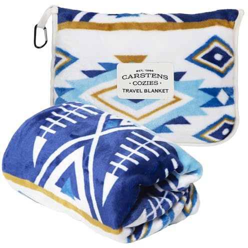 CARSTENS, INC. Coperta da viaggio compatta 2 in 1 per aereo, coperta e cuscino, blu cielo aperto, azteco