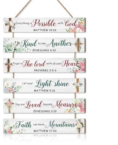 HPNIUB Decorazione da parete cristiana, dedica biblica ispiratrice in legno da appendere, cartello in legno per ufficio, meditazione motivazionale floreale da appendere cartello in legno per casa