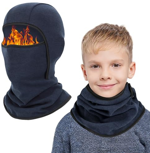 AYPOW Cagoule d'hiver Thermique pour Enfants 6-14 Ans, Multifonction Coupe-Vent Masque de Ski Bonnet de Cyclisme avec Cache-Cou, Casquette Chapeau pour Garçons et Filles Sports d'hiver en Plein Air