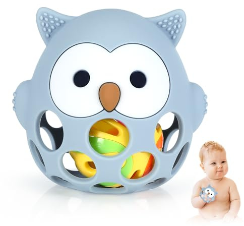 Zikenis Jouet Eveil Bebe Dentition Pour Bébés, Jouet Bebe 3 Mois, Jouets Bébé Montessori, Jouets de Dentition et de Préhension pour Bébé Sans BPA, Cadeau pour Bébés de 3-18 Mois (Blau)