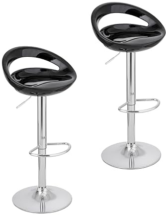 Baroni Home 2 Sgabelli Bar Girevole Altezza Regolabile, Seduta in Plastica e Schineale, Base Cromata, Poggiapiedi e Fondo Antigraffio, Sgabello Cucina e Penisola, 37x45x59-79 cm, Nero 2 Pezzi