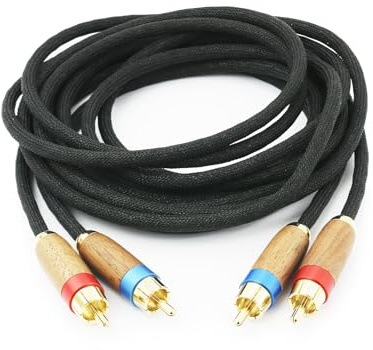ABLET Audiophiles 2RCA Male to 2RCA Male Stereo Audio Cable HiFi System Interconnect Cable 6N OCC Copper Silver Plated Cord Walnut Wood Shell 2RCA to 2RCA (2m/6.6ft)