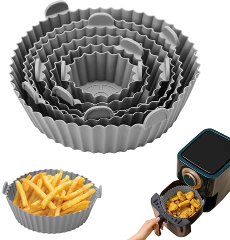 Moldes Silicona Freidora de Aire, 6 Piezas Molde Silicona Air Fryer Reutilizable Bandeja Silicona Freidora Aire para Air Fryer Microondas Horno, Gris