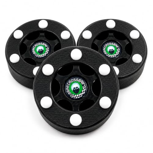 Crossbar Inline Hockey Pucks – 3 Pack – 6 Slider Dot Design for Fast Glide – Crosshatch Feel Like Real Ice Pucks – for Street, Roller & DEK Hockey (Black)