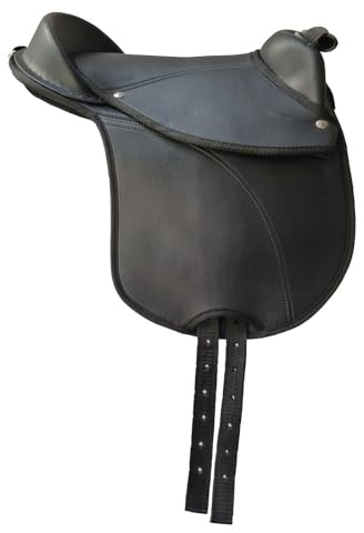 Children’s Plain Black Synthetic Leather Cub Saddle with Nylon Girth and Stirrups Comfortable Kids Horse Riding Saddle 10 12 Inch (10'')
