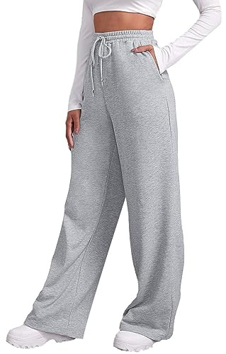 Générique Pantalon Jogging Femme Décontracté Jambe Large Polaire Pantalon de Survêtement Taille Elastique Confortable Ample Automne Hiver Sweatpants avec Poches et Cordon