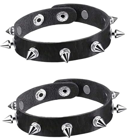 RubyTint Studded Cuff Bracelets, Black And Silver-Coloured, Matching 2-Pack