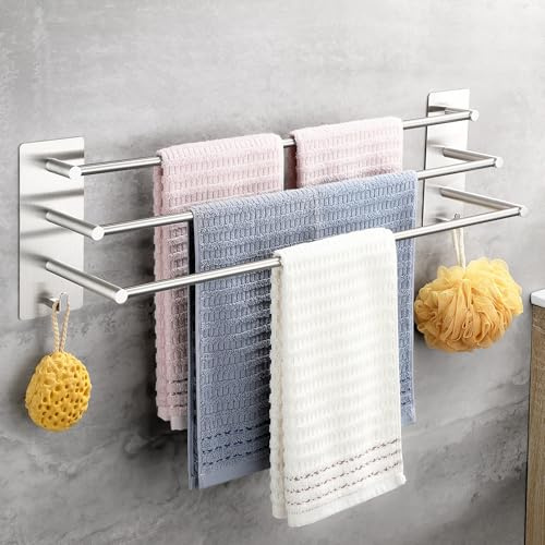 OETAMS Portasciugamani Bagno 3 Barre Senza Foratura 61CM Autoadesivo Per Porta Salviette in Acciaio Inossidabile Porta Asciugamano Argento