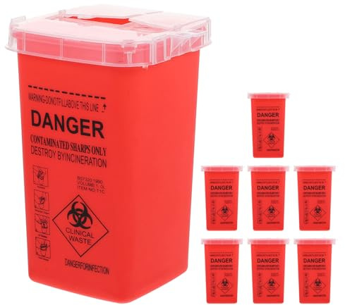 WEKAMOS 8 Pezzi Contenitori per Oggetti Taglienti Tatuaggi da 8 Pezzi, Secchi per Smaltimento Aghi Usati Rossi 15X10 CM, Raccoglitori Sicurezza Conformi Normativa per Studi Tatuaggi