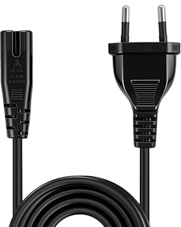 1,5 m EU Plug C7 bipolär 2, nätkabel med 2 stift för TV-konsol, Blu-ray-spelare, dekoder, elektroniska enheter och strömförsörjningsblock, PS3/PS4/PS5/Xbox, svart