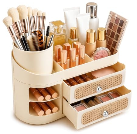Multifunctional Cosmetic Storage Box with Drawers – Large Capacity Vanity Organizer for Makeup, Skincare & Lipsticks – Compact Desktop Display Tray
