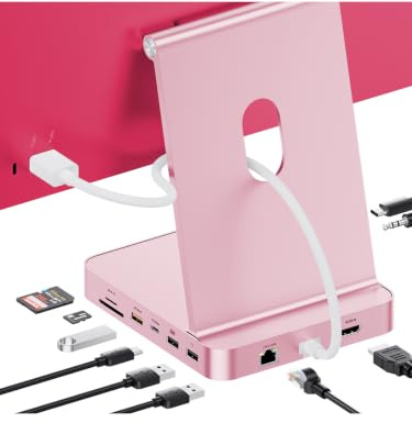 PULWTOP Förbättrad iMac Hub för iMac M1/M3/M4, iMac-tillbehör med SSD-hölje (SSD ingår ej), USB C-hubb för iMac 24 med HDMI 4K @ 60Hz, 2,5 GbE, USB A/C 3.2 10 Gbit/s, SD/TF, Audio - rosa