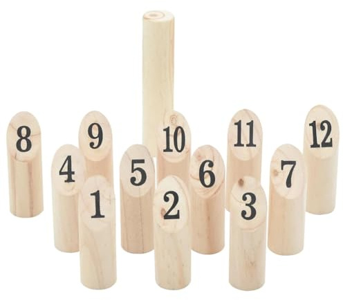 Ziaphsol 13-TLG Kubb Spielset aus massivem Kiefernholz mit Tragetasche, 1 Wurfstock und 12 nummerierten Klötzen für Outdoor Freizeit Gartenparty Sommer