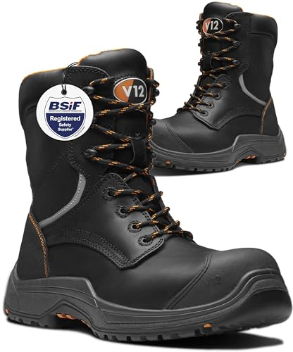 V12 Avenger IGS S3S Hi-Leg Zip-Side Safety Boot - Water-Resistant Leather, Heat-Resistant Sole, Composite Toe Cap | Certified EN ISO 20345